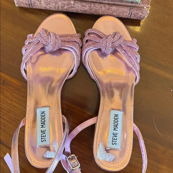 Steve Madden Ilyse Heeled Sandal Pink Metallic Leather Rhinestone - Picture 5 of 8